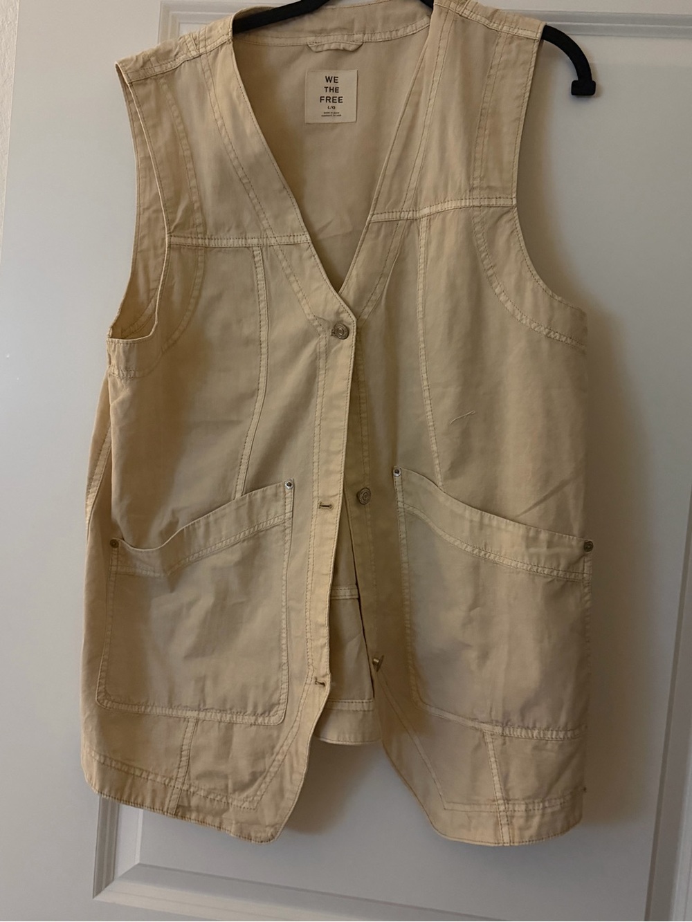 We The Free Beige Canvas Utility Vest with Patch Pockets